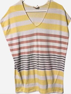 Lilka Short Sleeve Dolman Colorful Striped Oversized Sweater Tunic Top, Size M